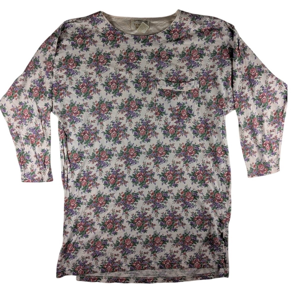 Victoria's Secret Floral Long Sleeve Tunic Top Cottagecore Pocket Size S